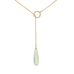 14 Karat Gold Plated Lariat Necklace with Chalcedony Drop