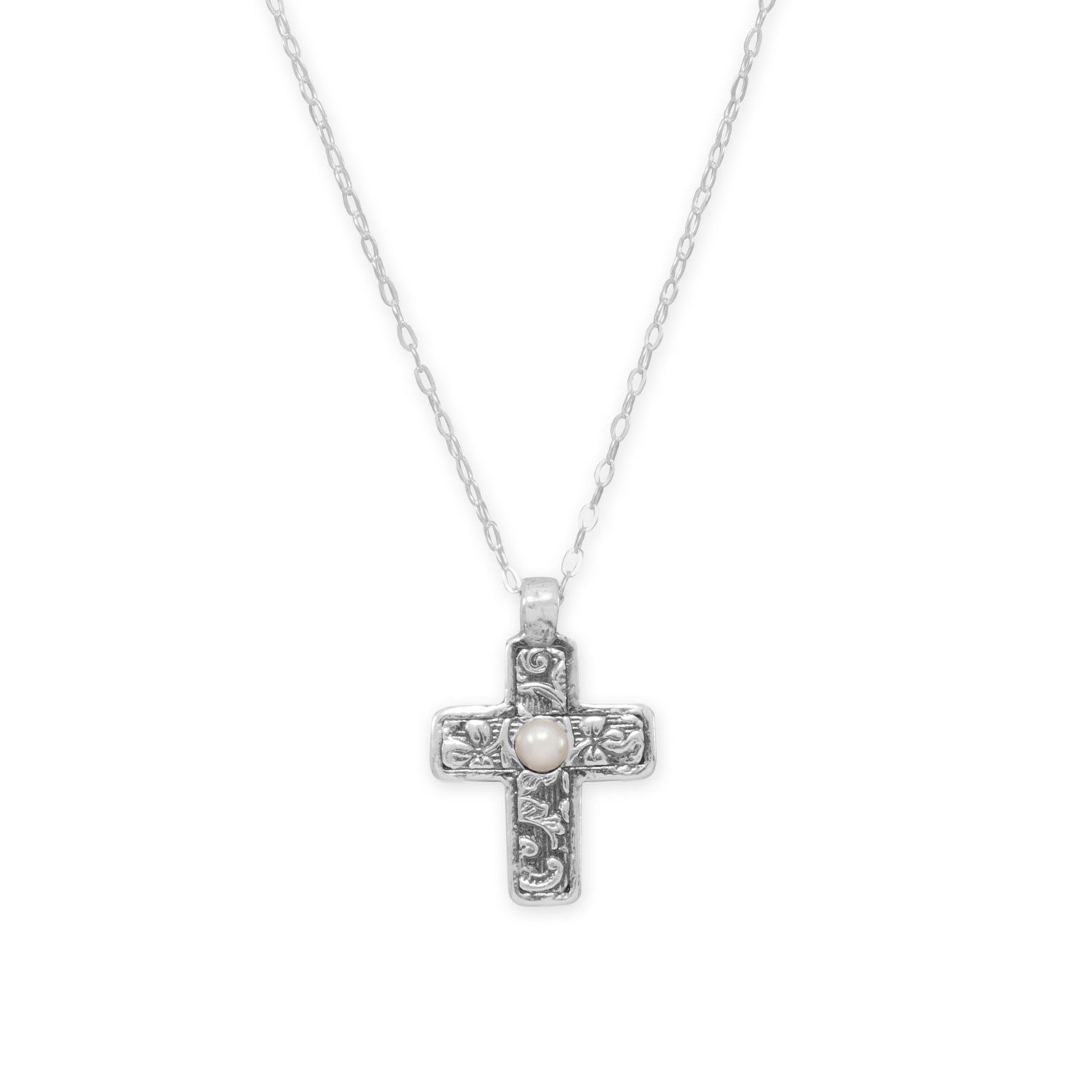 Reversible Cross Charm with Cultured Freshwater Pearl Necklace