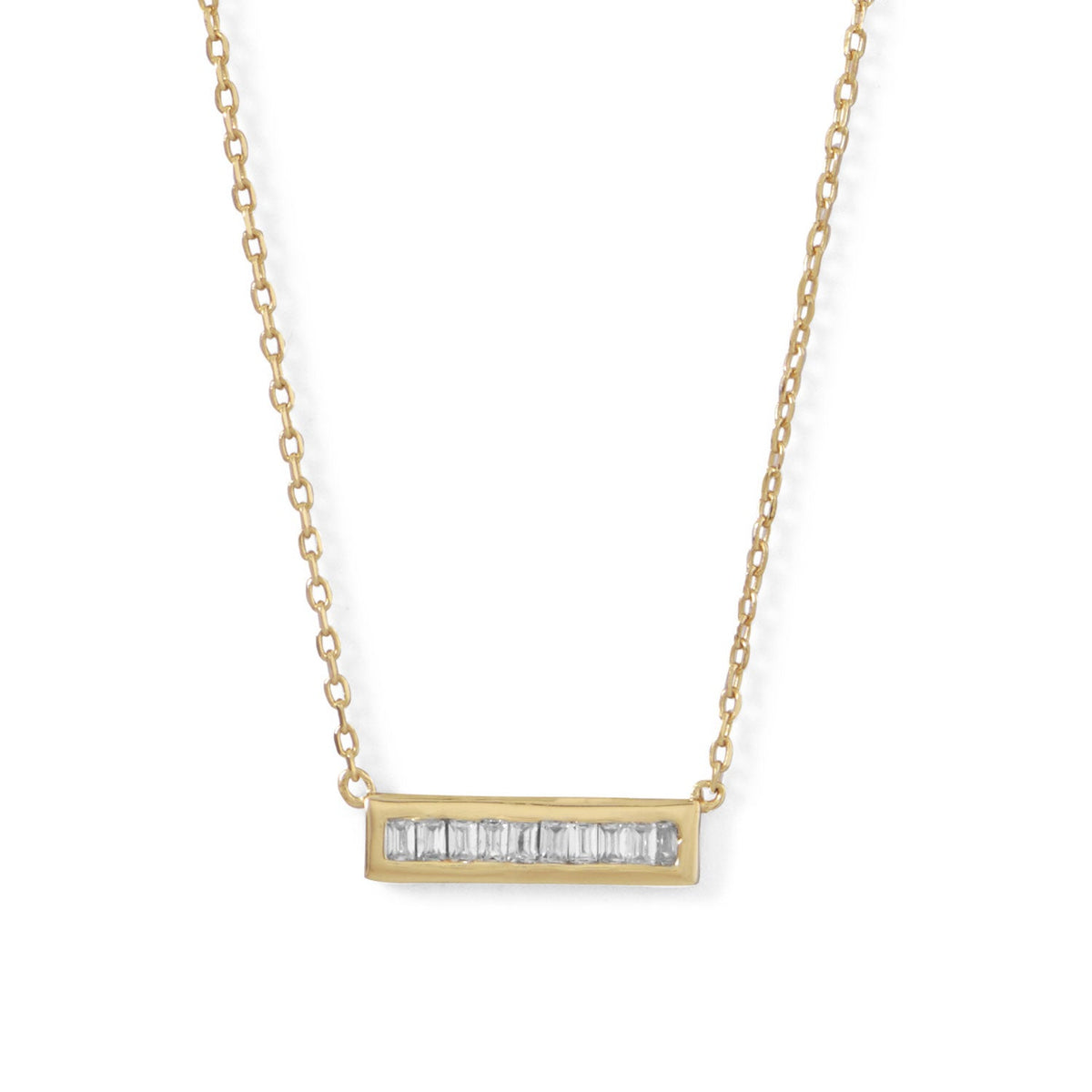 14 Karat Gold Plated Mini CZ Bar Necklace
