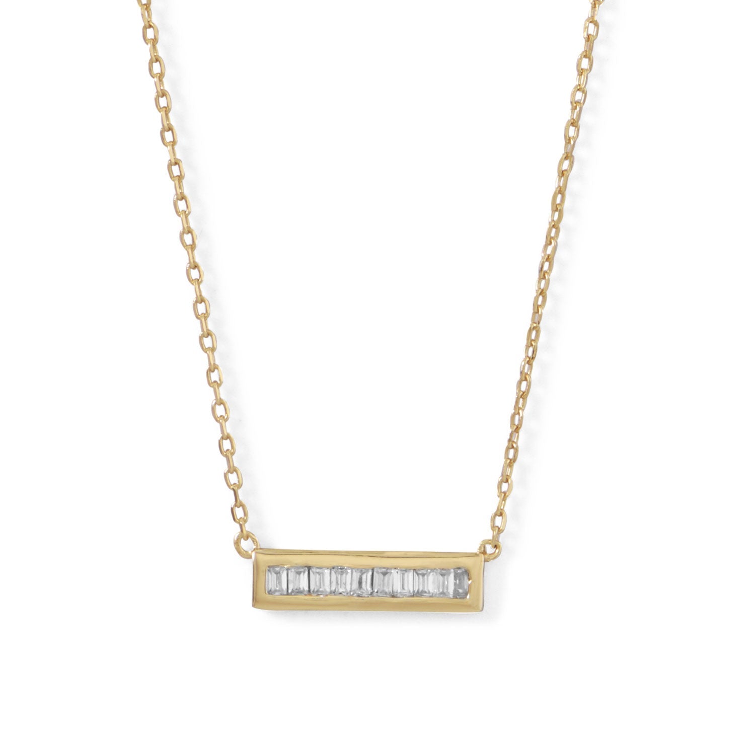 14 Karat Gold Plated Mini CZ Bar Necklace