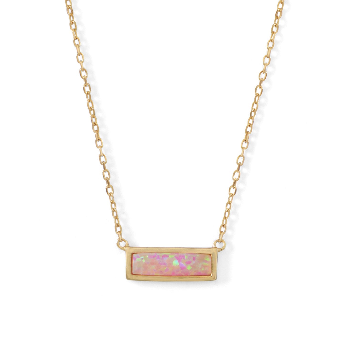 14 Karat Gold Plated Mini Synthetic Pink Opal Bar Necklace