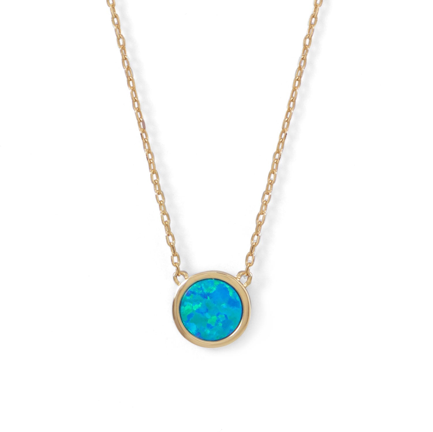 14 Karat Gold Plated Mini Synthetic Blue Opal Necklace