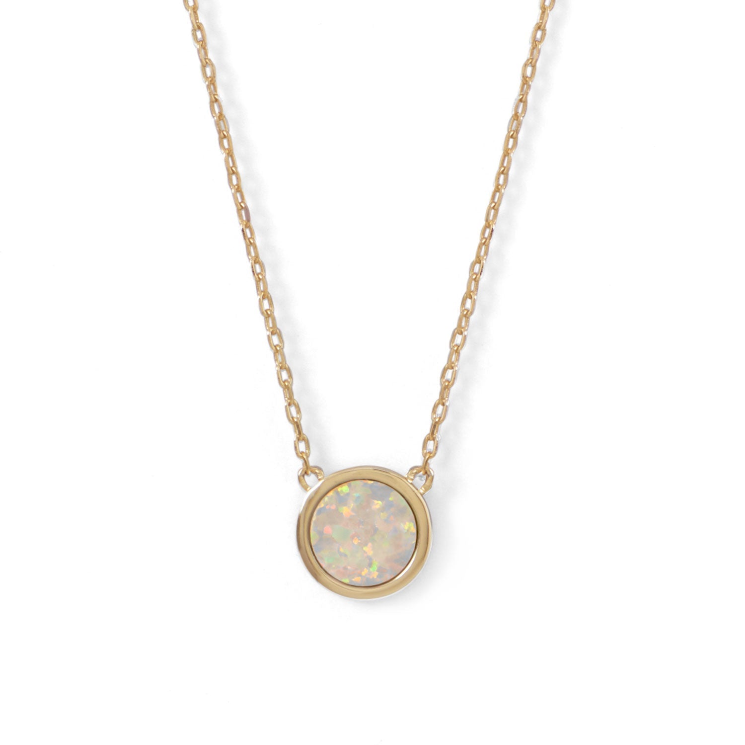 14 Karat Gold Plated Mini Synthetic White Opal Necklace