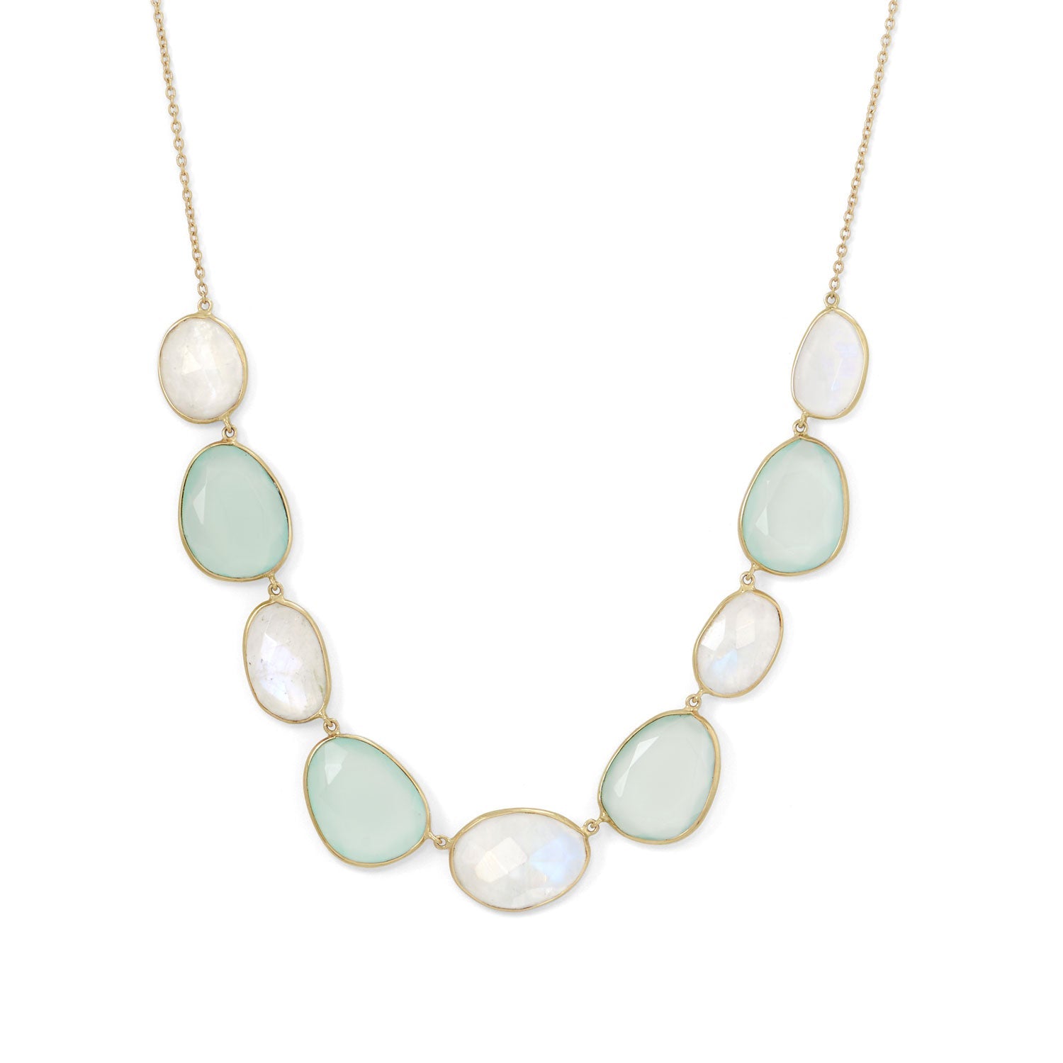 14 Karat Gold Plated Rainbow Moonstone and Green Chalcedony Necklace