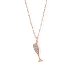 14 Karat Rose Gold Plated CZ Champagne Glass Charm Necklace