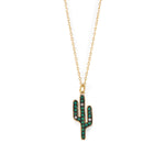 14 Karat Gold Plated CZ Saguaro Cactus Charm Necklace