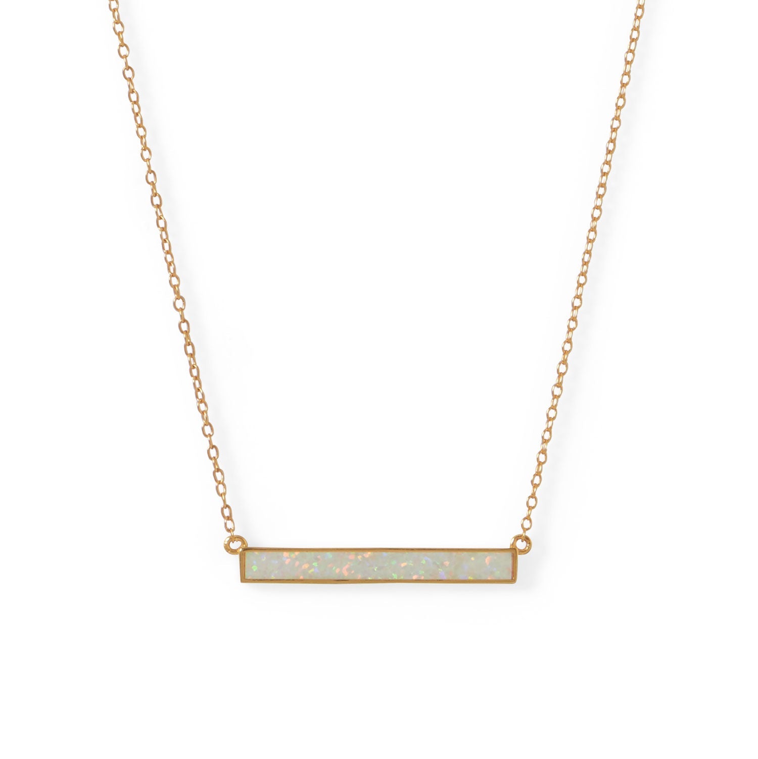 14 Karat Gold Plated Synthetic White Opal Bar Necklace