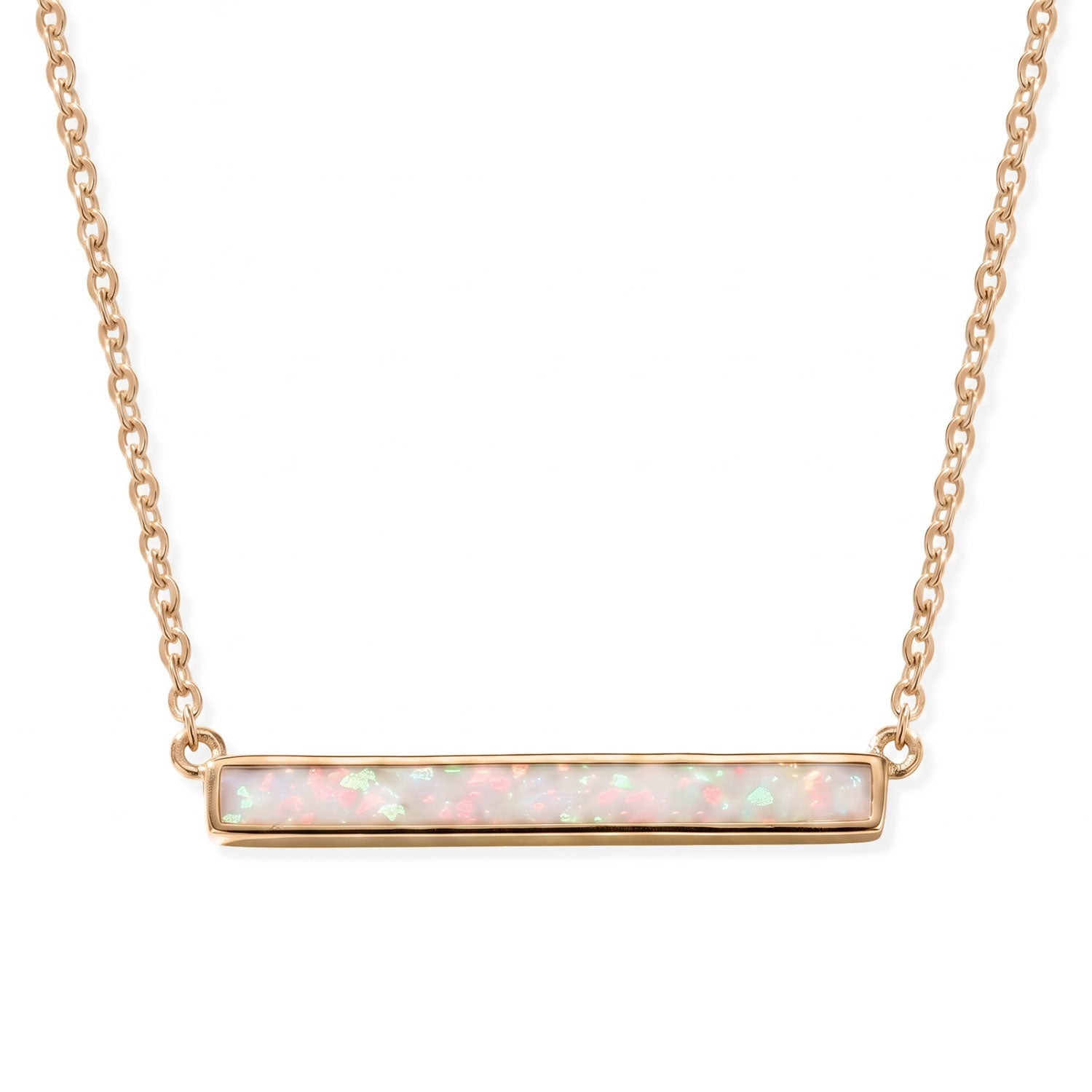 14 Karat Gold Plated Synthetic White Opal Bar Necklace