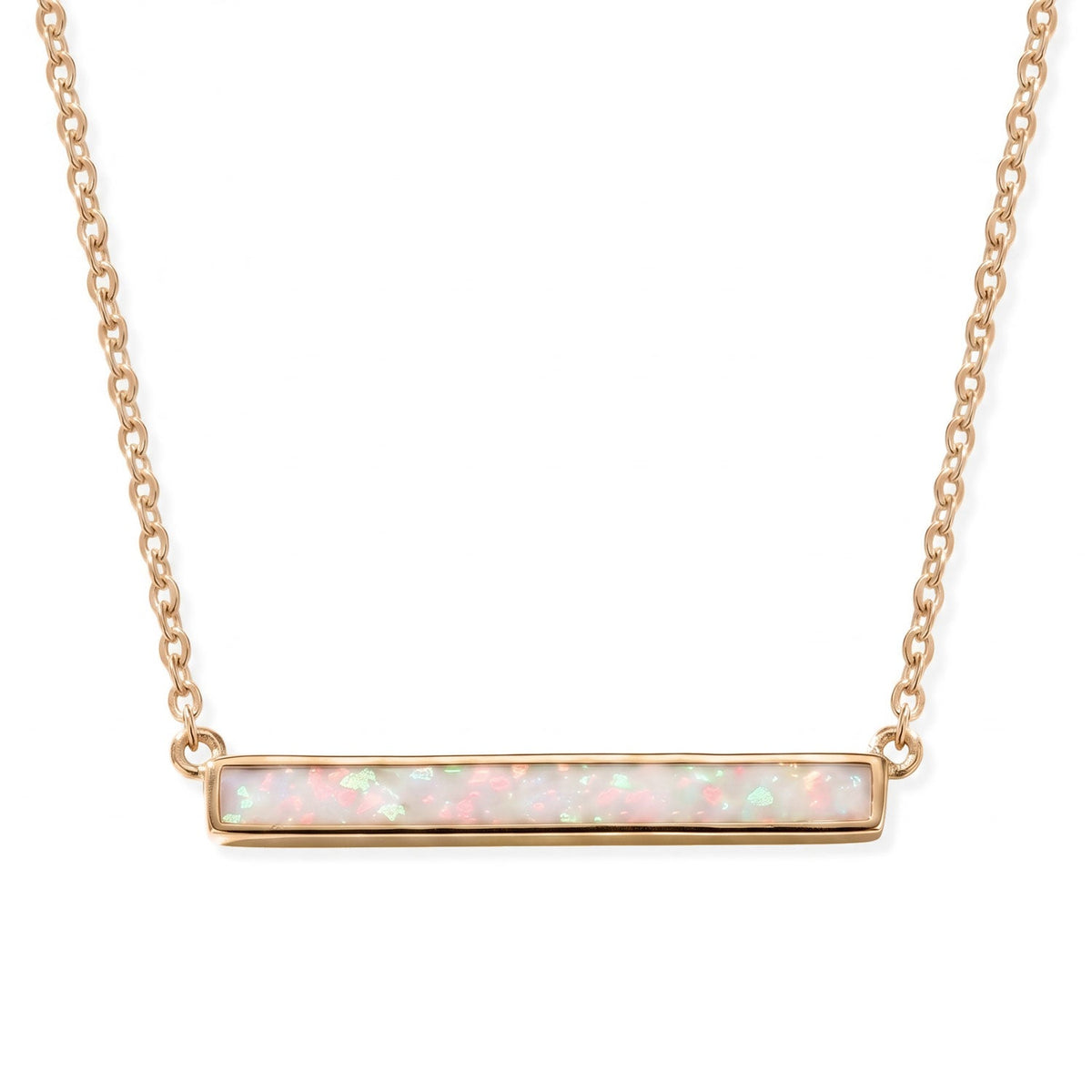 14 Karat Gold Plated Synthetic White Opal Bar Necklace