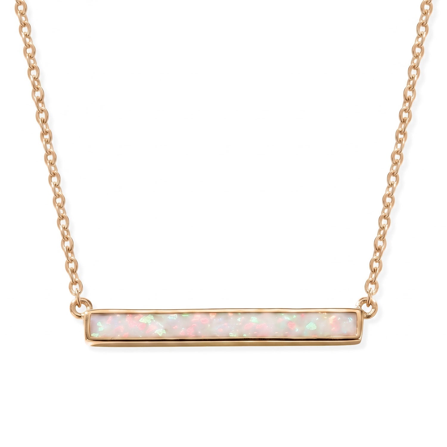14 Karat Gold Plated Synthetic White Opal Bar Necklace