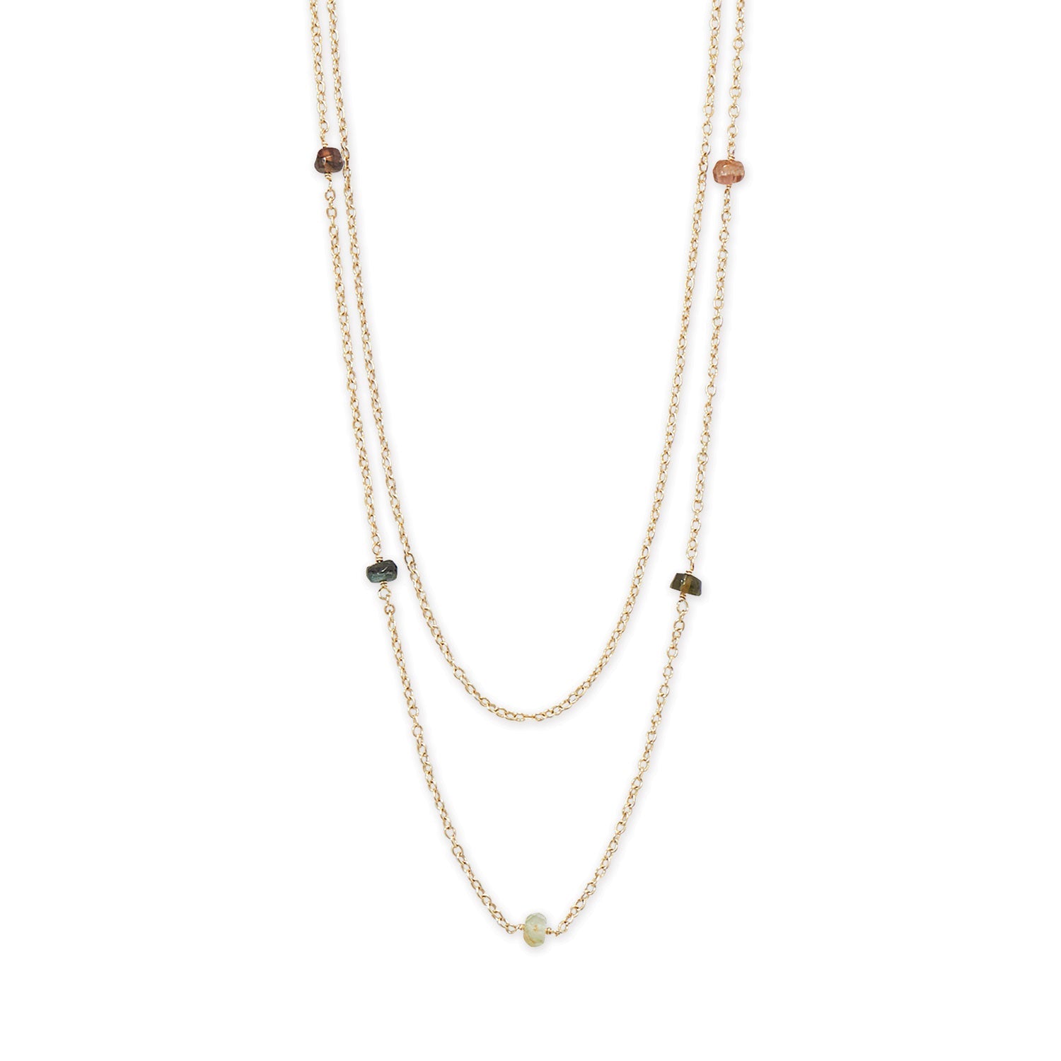 Two Strand 14 Karat Gold Plated Tourmaline Necklace