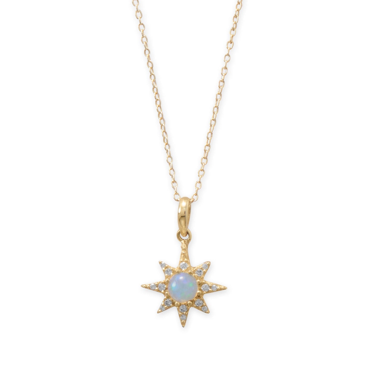 14 Karat Gold Plated CZ Star and Synthetic Opal Necklace