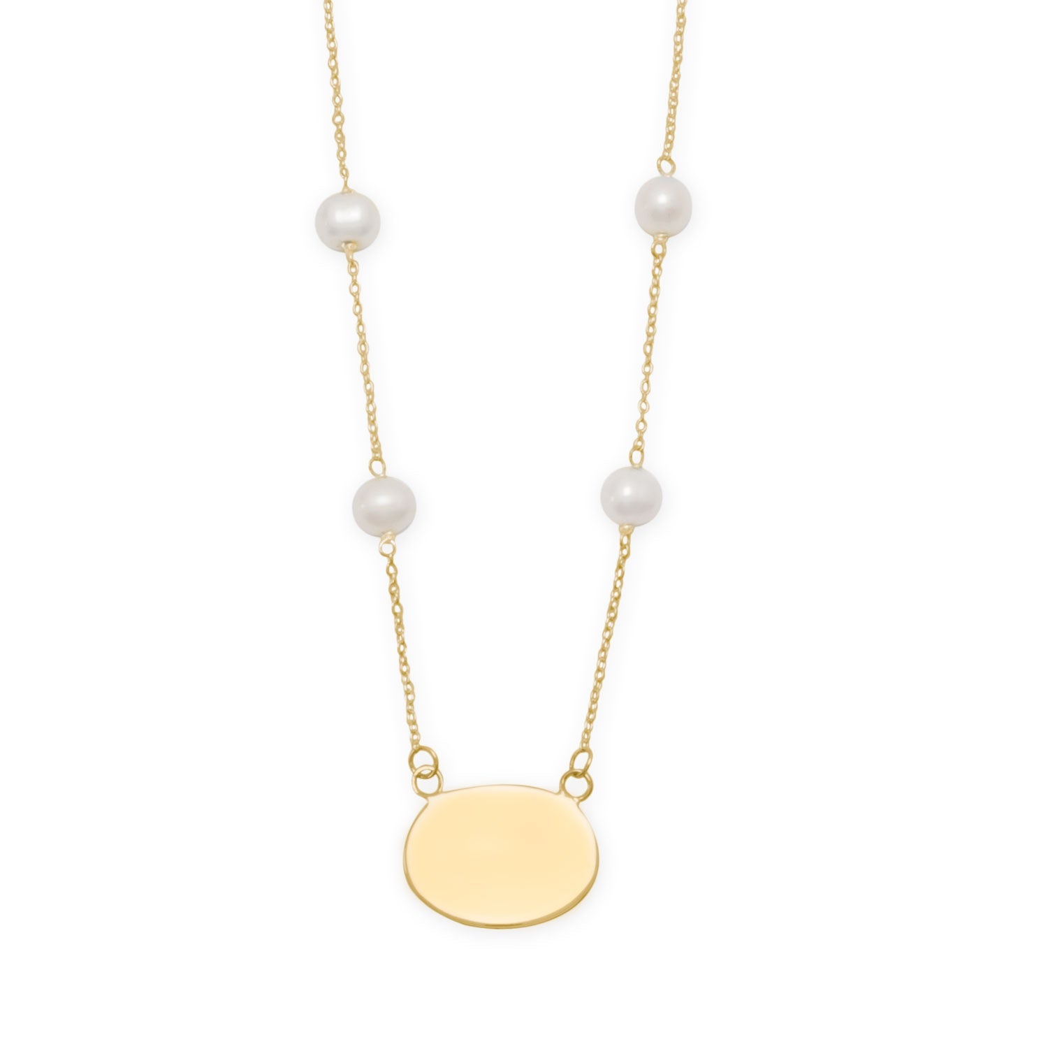 16" Gold Plated Engravable Necklace with White Cultured Freshwater Pearls