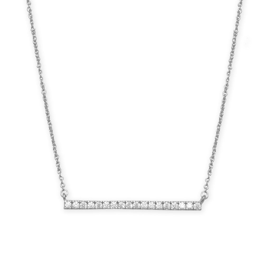 16" + 2" Rhodium Plated CZ Bar Necklace