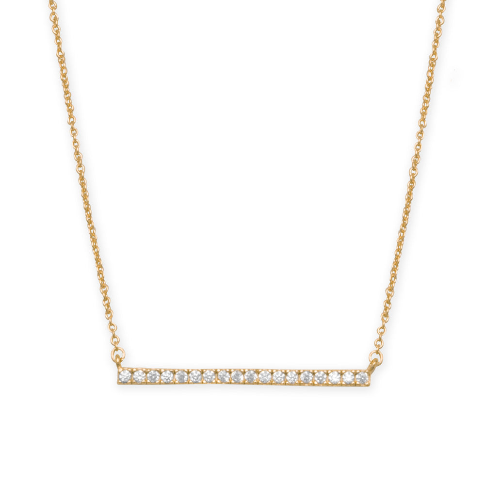 16" + 2" 14 Karat Gold Plated CZ Bar Necklace