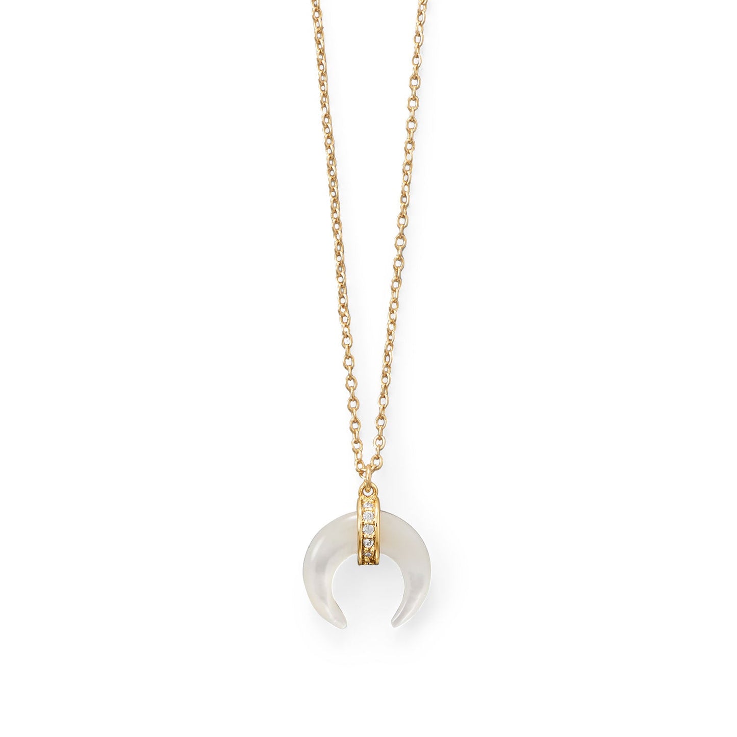 Mother of Pearl and CZ Crescent Gold Plated Necklace