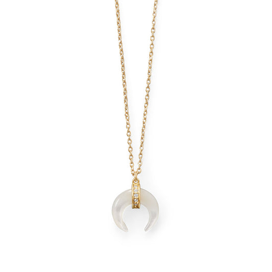 Mother of Pearl and CZ Crescent Gold Plated Necklace