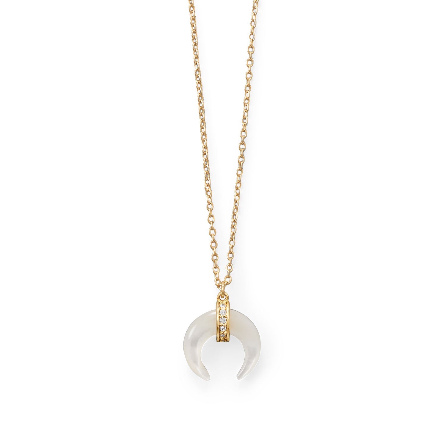 Mother of Pearl and CZ Crescent Gold Plated Necklace