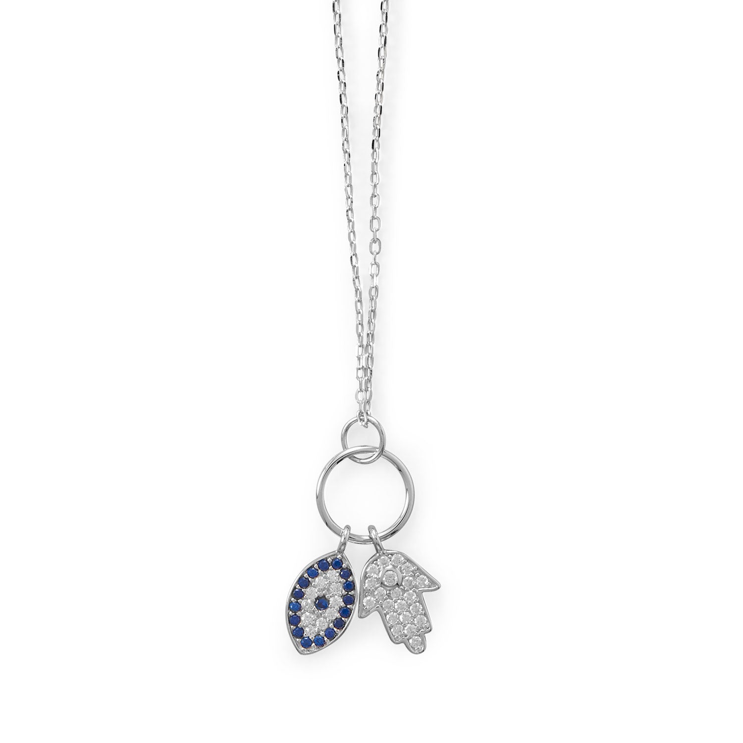 Hamsa and Evil Eye CZ Necklace