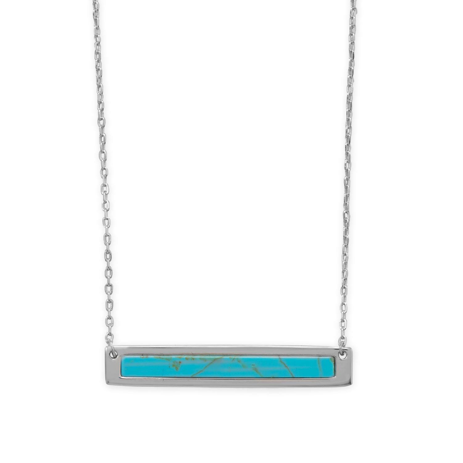 16"+2 Rhodium Plated Turquoise Bar Necklace