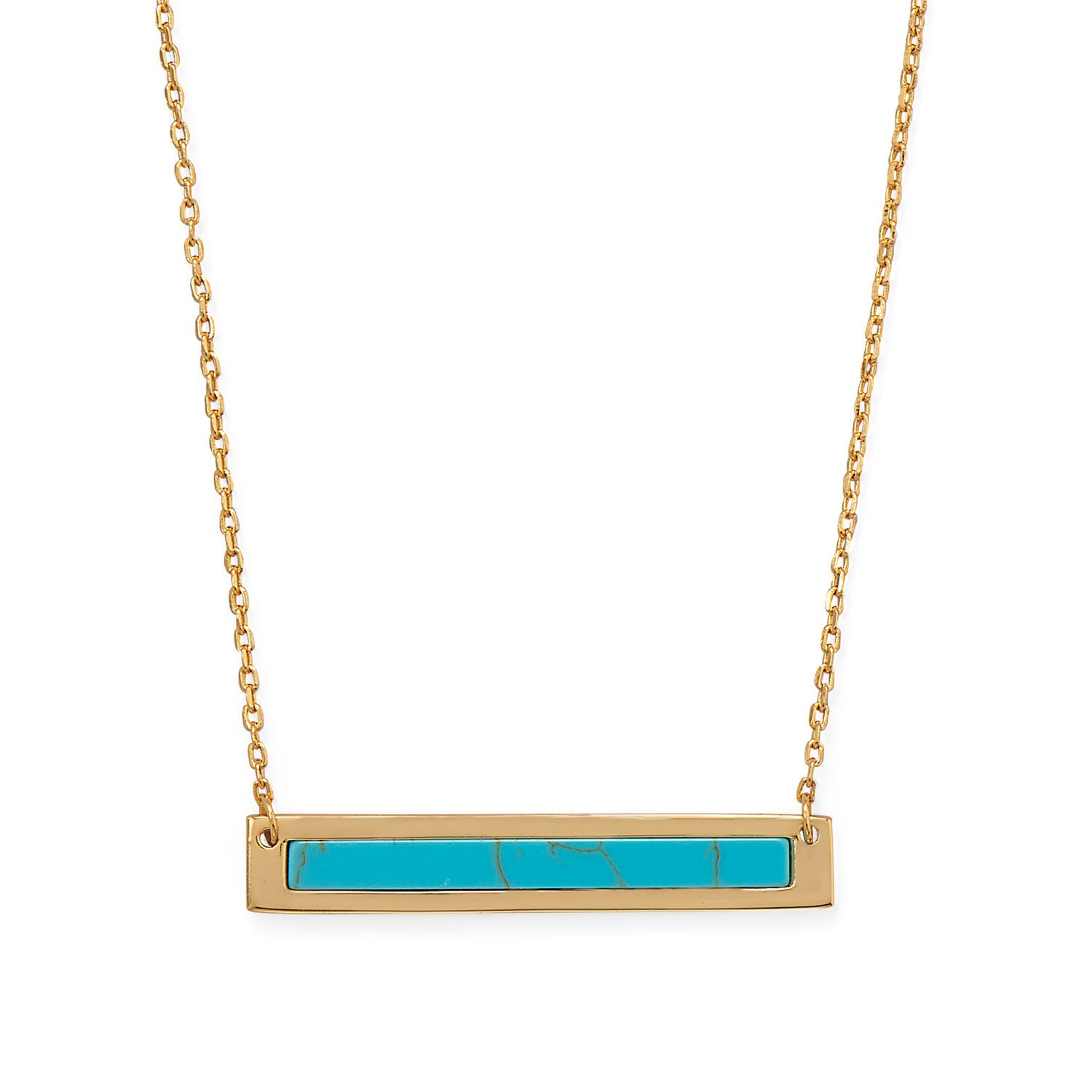 16"+2" 14 Karat Gold Plated Turquoise Bar Necklace