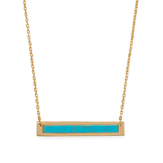 16"+2" 14 Karat Gold Plated Turquoise Bar Necklace
