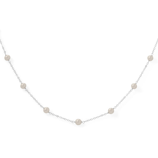 16" Sterling Silver 9 Cultured Freshwater Pearl Necklace