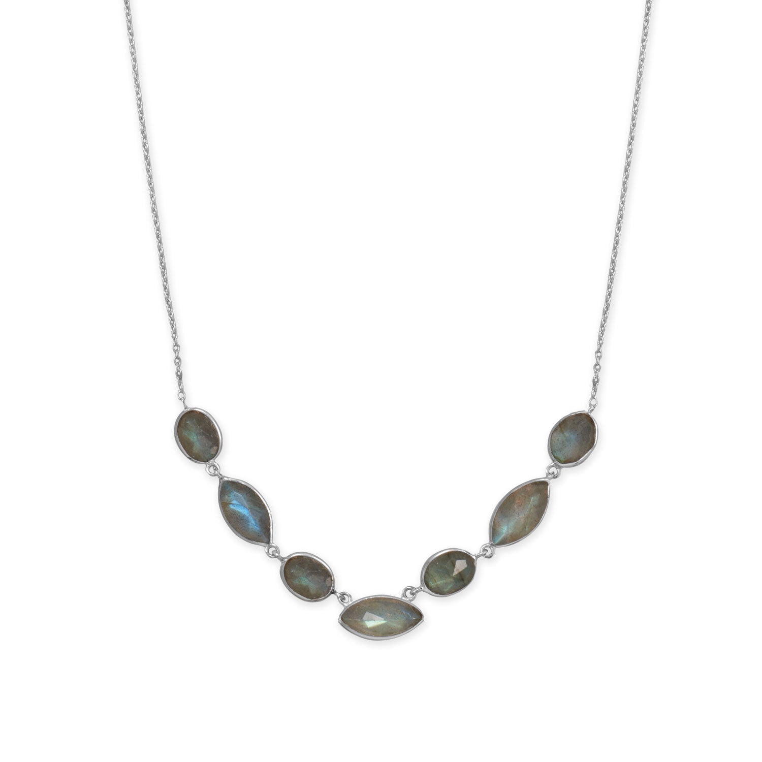 16"+2" Rhodium Plated Multi-Shape Labradorite Necklace