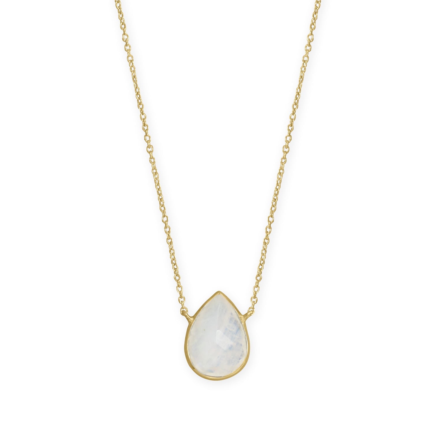 16"+2" 14 Karat Gold Plated Pear Rainbow Moonstone Necklace