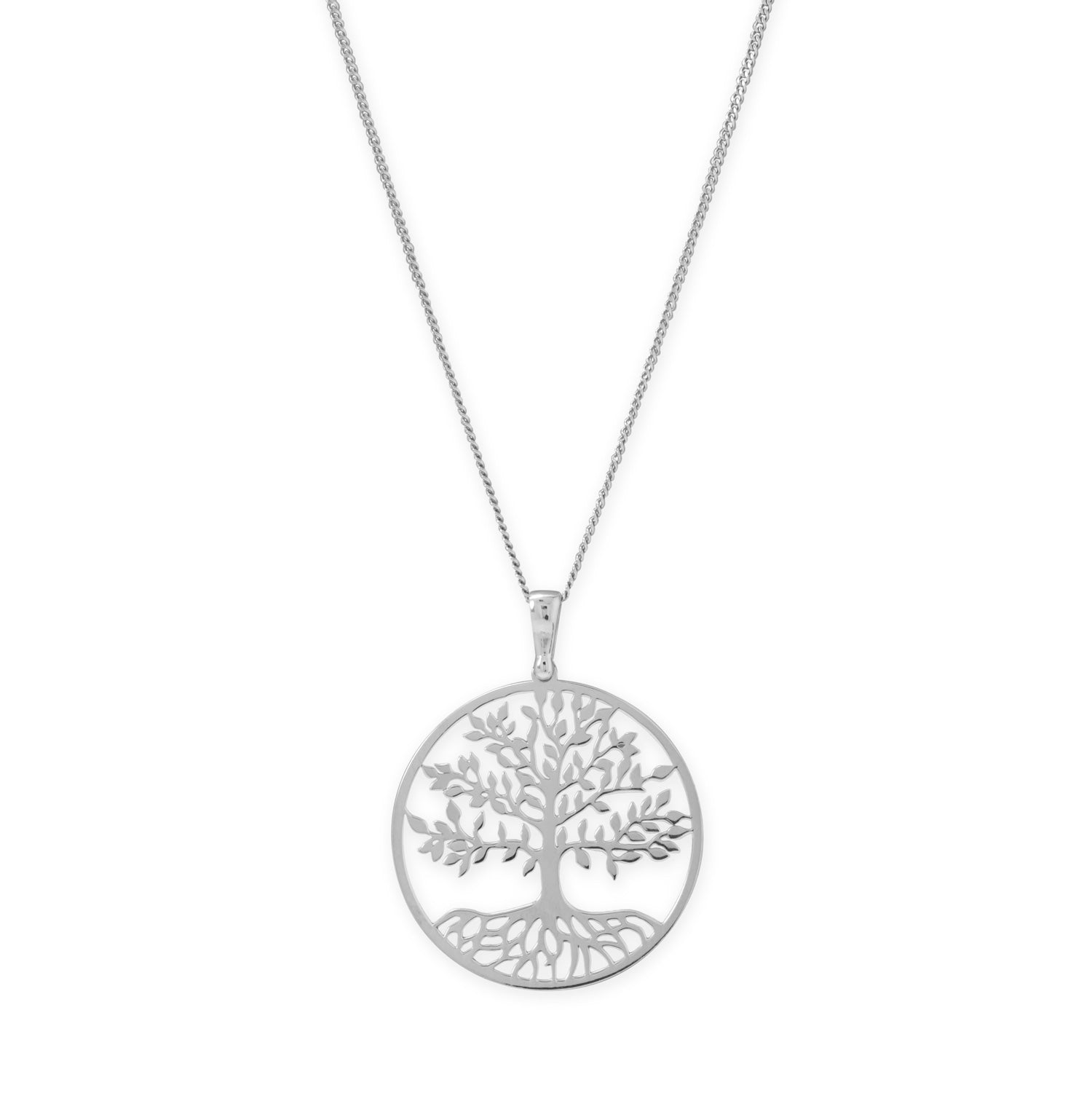 16"+2" Rhodium Plated Tree of Life Necklace