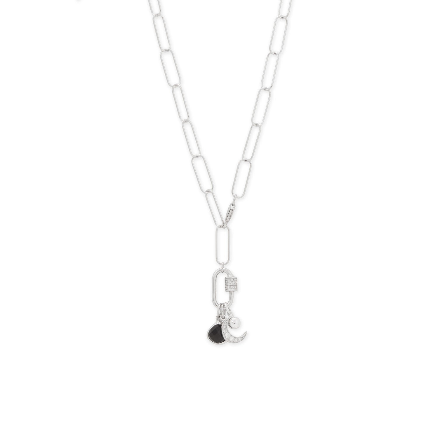 Dainty Rhodium Plated CZ Crescent Moon Charm