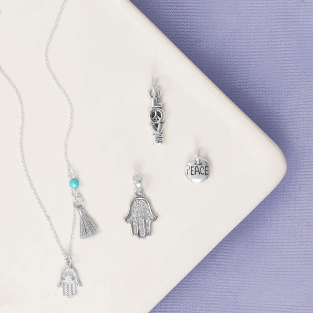 Oxidized LOVE Charm with Peace Sign