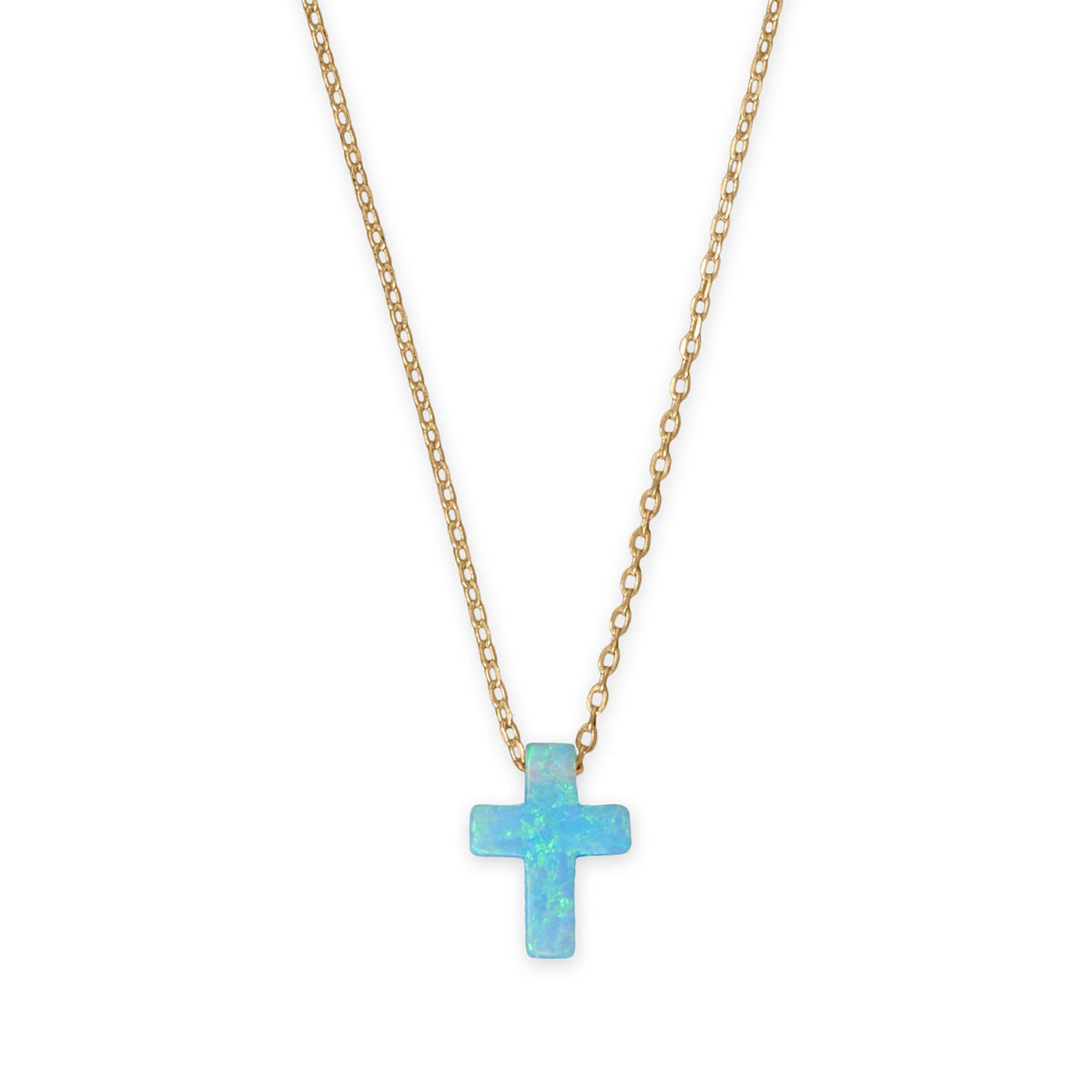 16" + 2" 14 Karat Gold Plated Synthetic Opal Cross Necklace