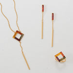 24 Karat Gold Plated Square Multicolor Baltic Amber Ring