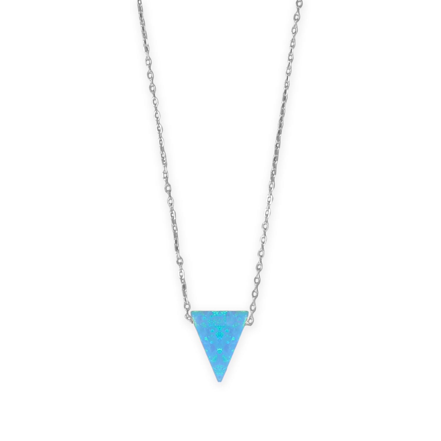 16" + 2" Rhodium Plated Synthetic Opal Triangle Necklace