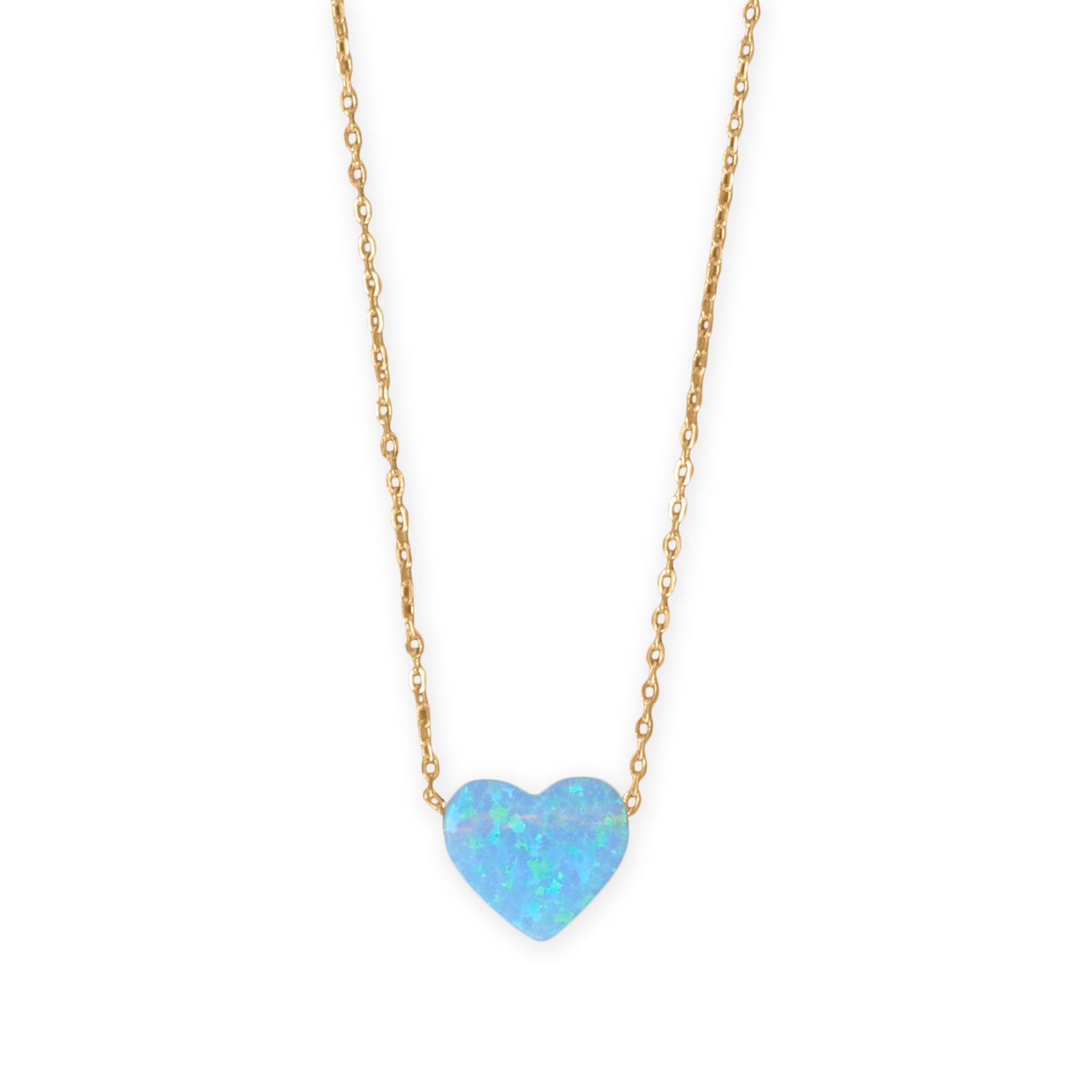 16" + 2" 14 Karat Gold Plated Synthetic Opal Heart Necklace