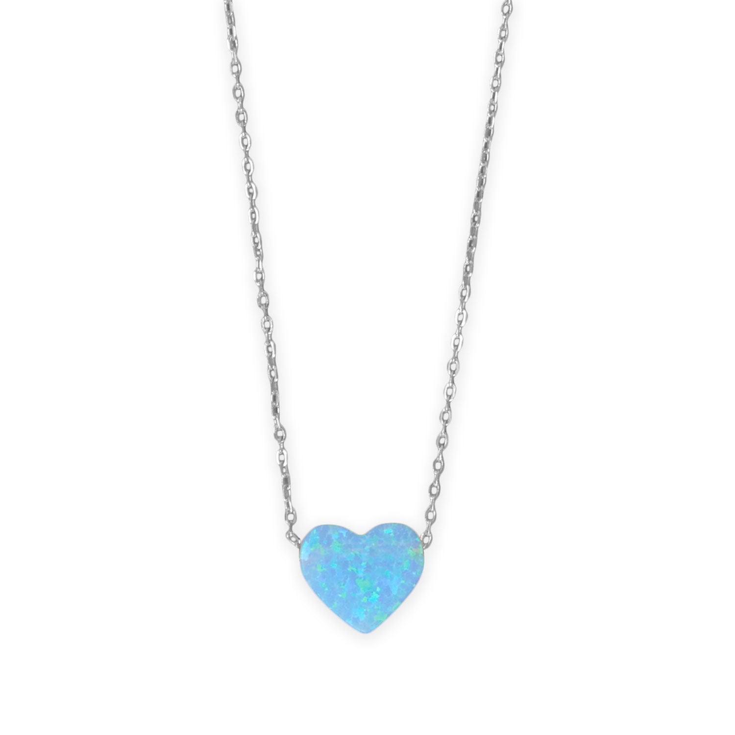 16" + 2" Rhodium Plated Synthetic Opal Heart Necklace