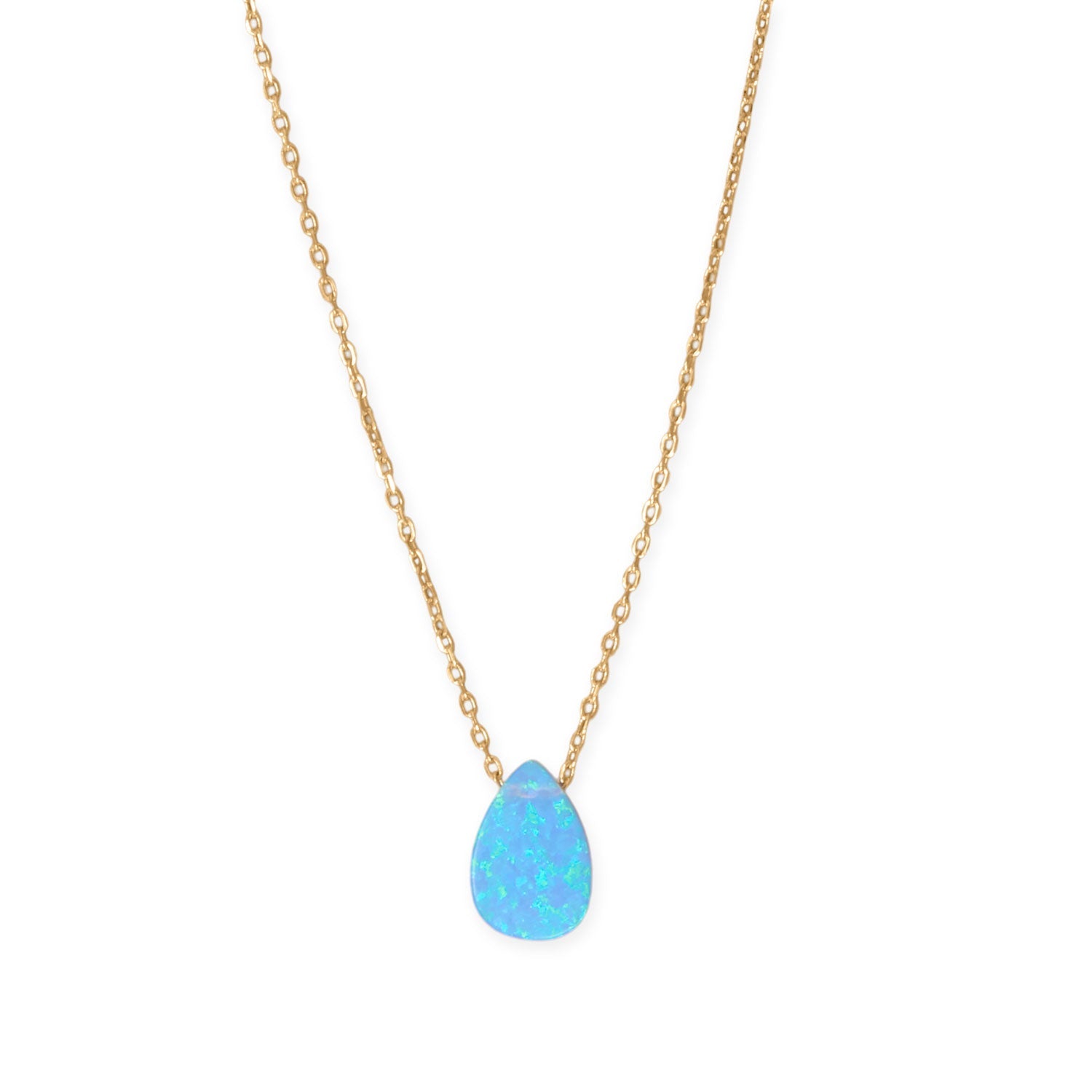 16" + 2" 14 Karat Gold Plated Synthetic Opal Pear Necklace