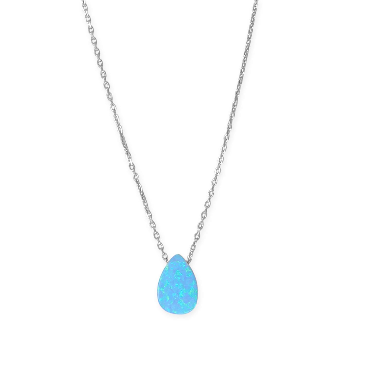 16" + 2" Rhodium Plated Synthetic Opal Pear Necklace