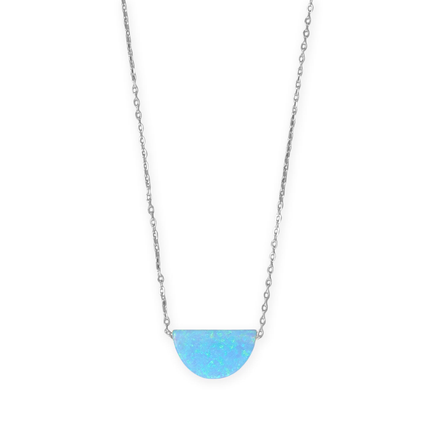 16" + 2" Rhodium Plated Synthetic Opal Semicircle Necklace