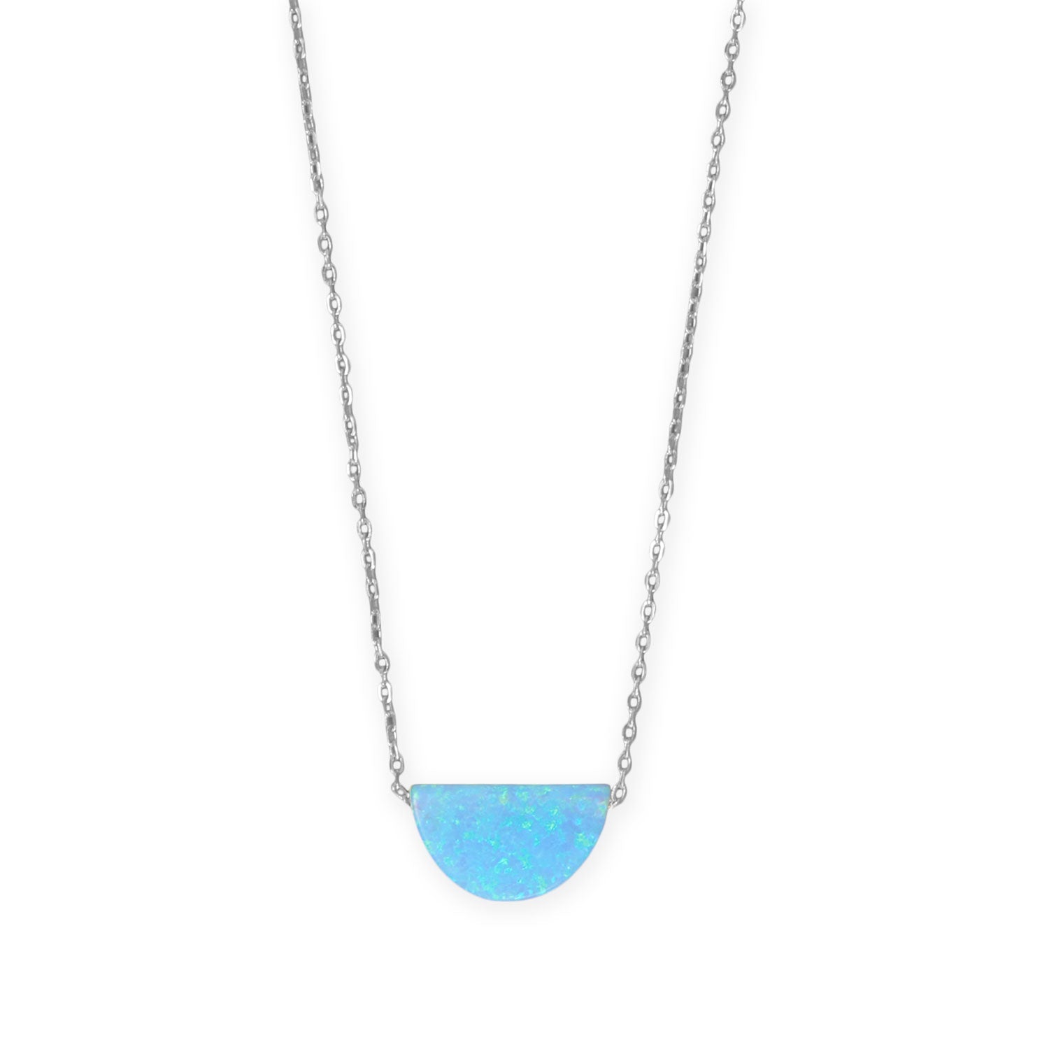 16" + 2" Rhodium Plated Synthetic Opal Semicircle Necklace