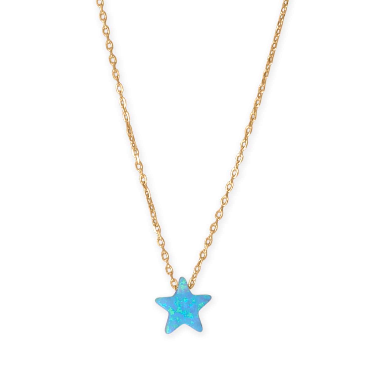 16" + 2" 14 Karat Gold Plated Synthetic Opal Star Necklace