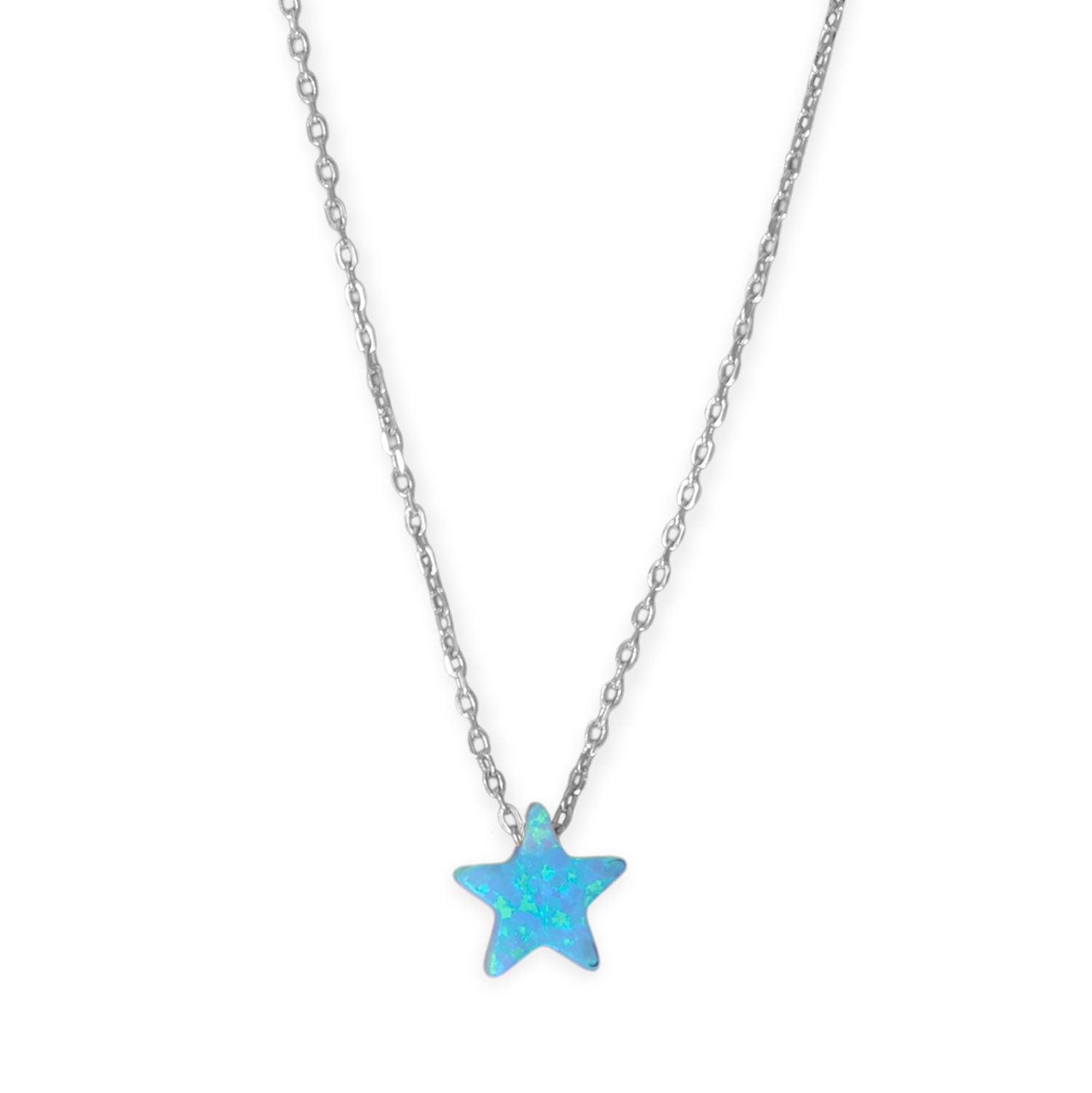 16" + 2" Rhodium Plated Synthetic Opal Star Necklace