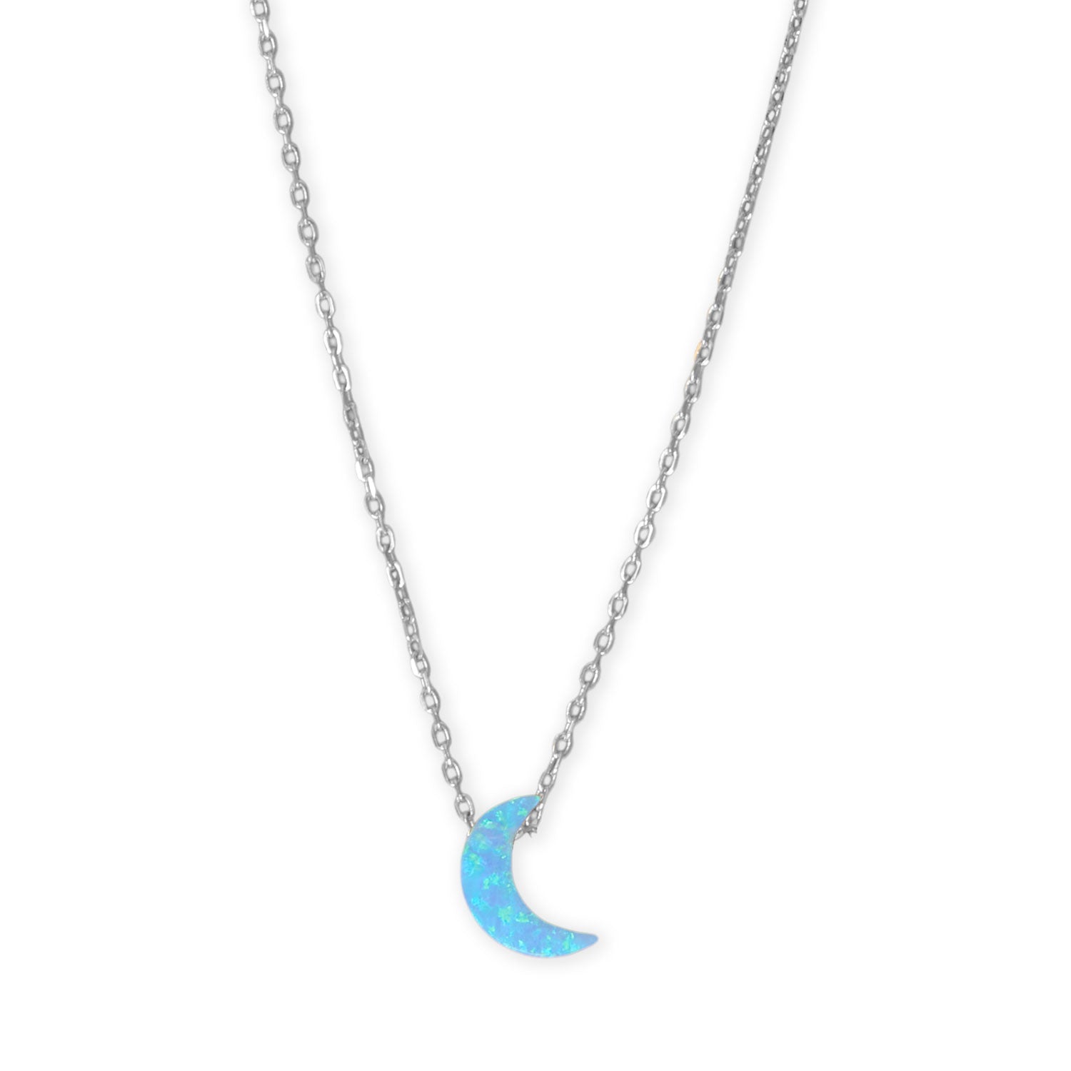 16" + 2" Rhodium Plated Synthetic Opal Moon Necklace