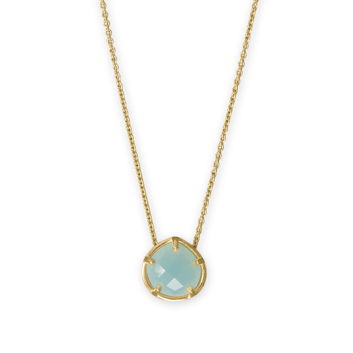 16" + 2" 14 Karat Gold Plated Pear Chalcedony Necklace