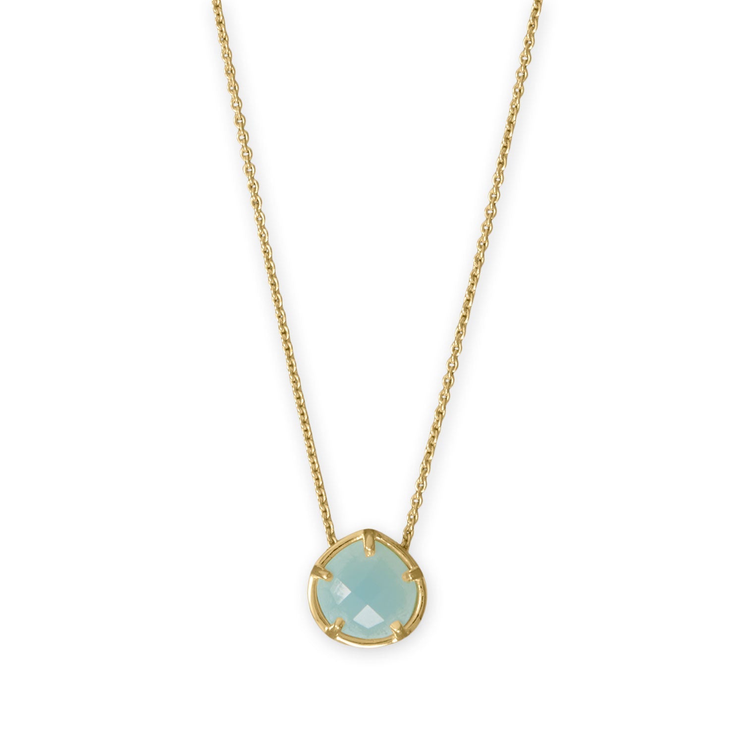 16" + 2" 14 Karat Gold Plated Pear Chalcedony Necklace