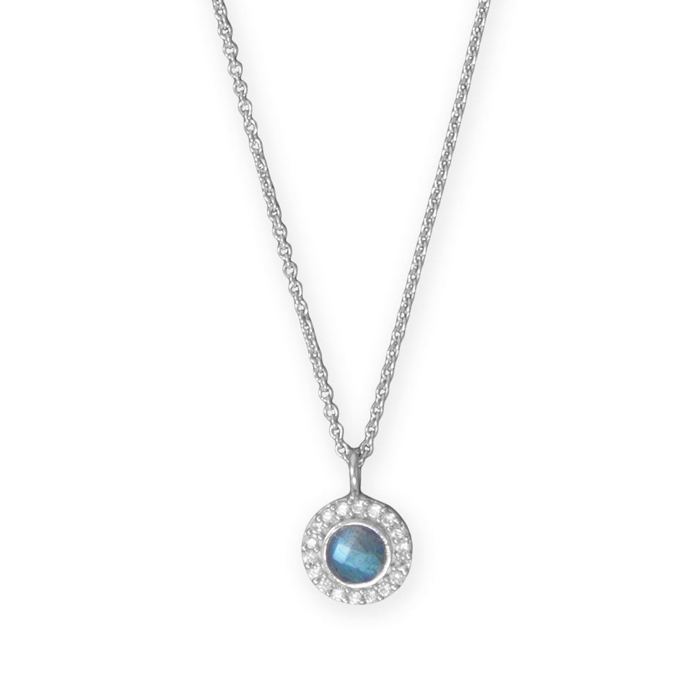 Luxe Labradorite! 16" + 2" Rhodium Plated Labradorite and CZ Halo Necklace
