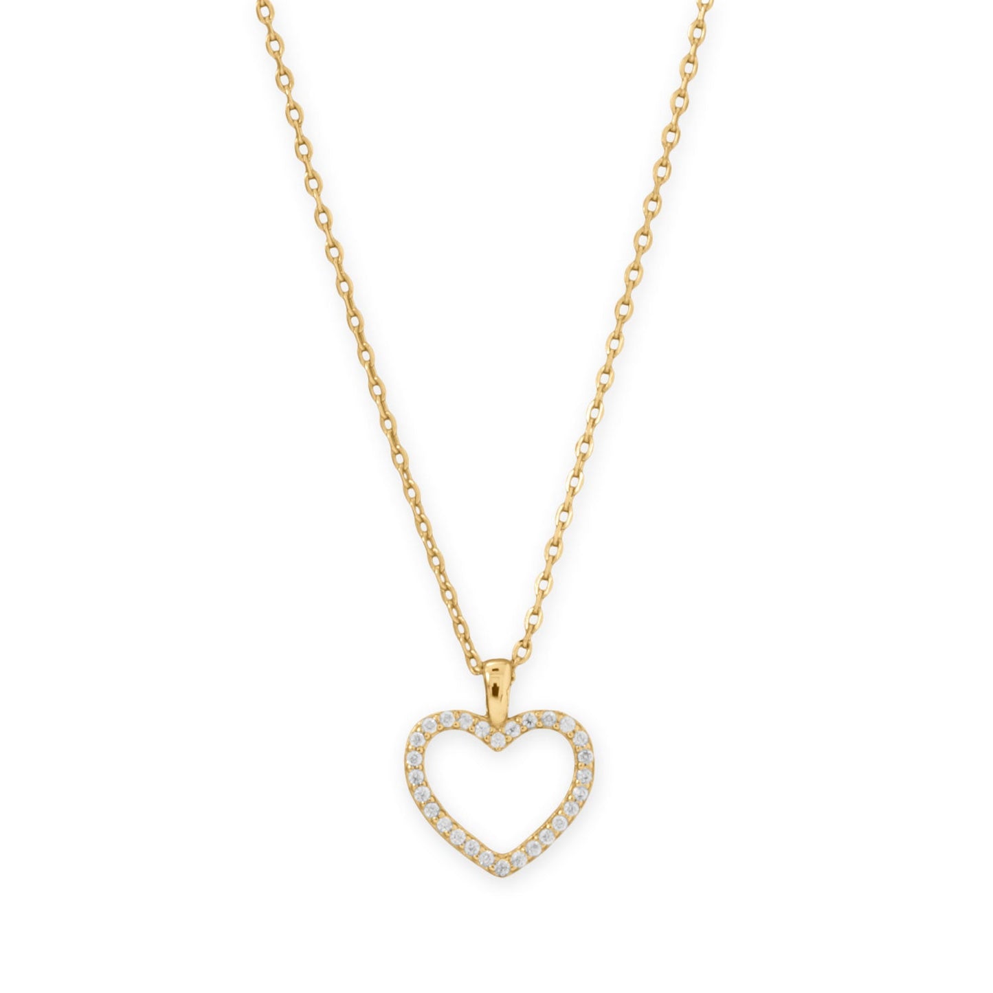 16" + 2" 14 Karat Gold Plated CZ Heart Necklace
