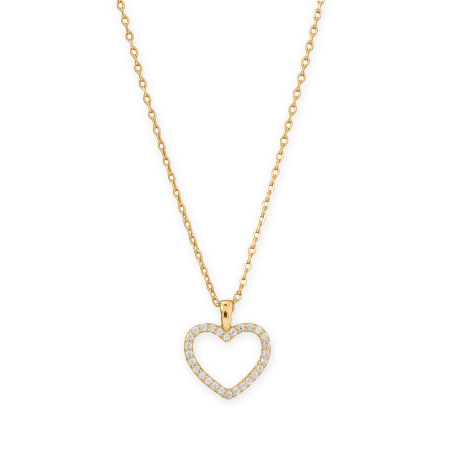 16" + 2" 14 Karat Gold Plated CZ Heart Necklace