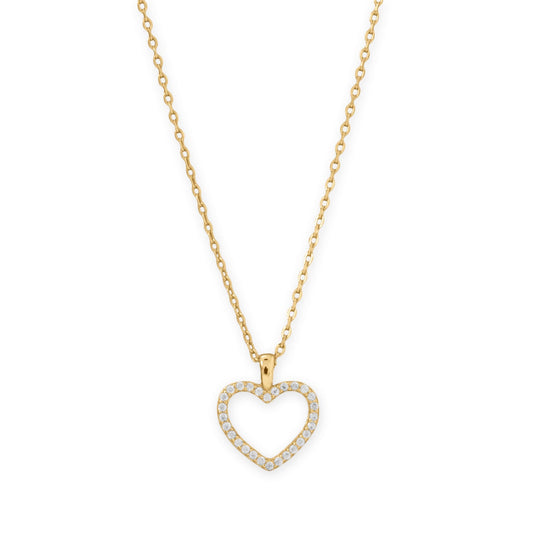 16" + 2" 14 Karat Gold Plated CZ Heart Necklace